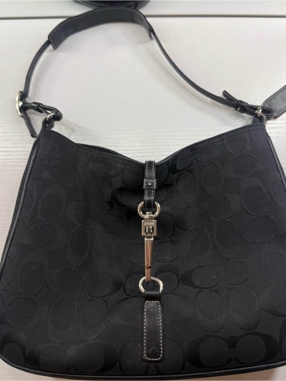 Coach Black Signature Jacquard Shoulder Bag with Silver Hardware